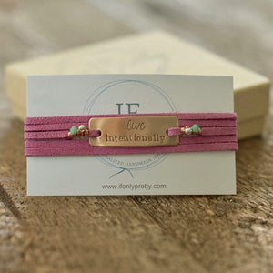 Live Intentionally Bronze Wrap Bracelet - Pink Wrap - IF Only Pretty LLC